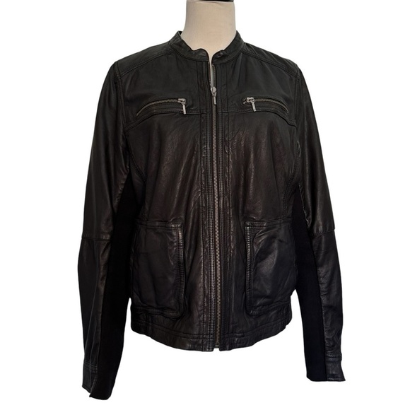 Caslon extra large black leather bomber jacket - Picture 2 of 12